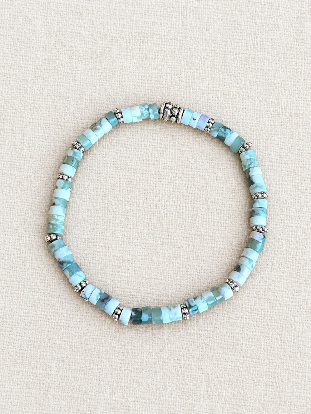 Green Jade Heishi Beaded Stretch Bracelet | Handmade
